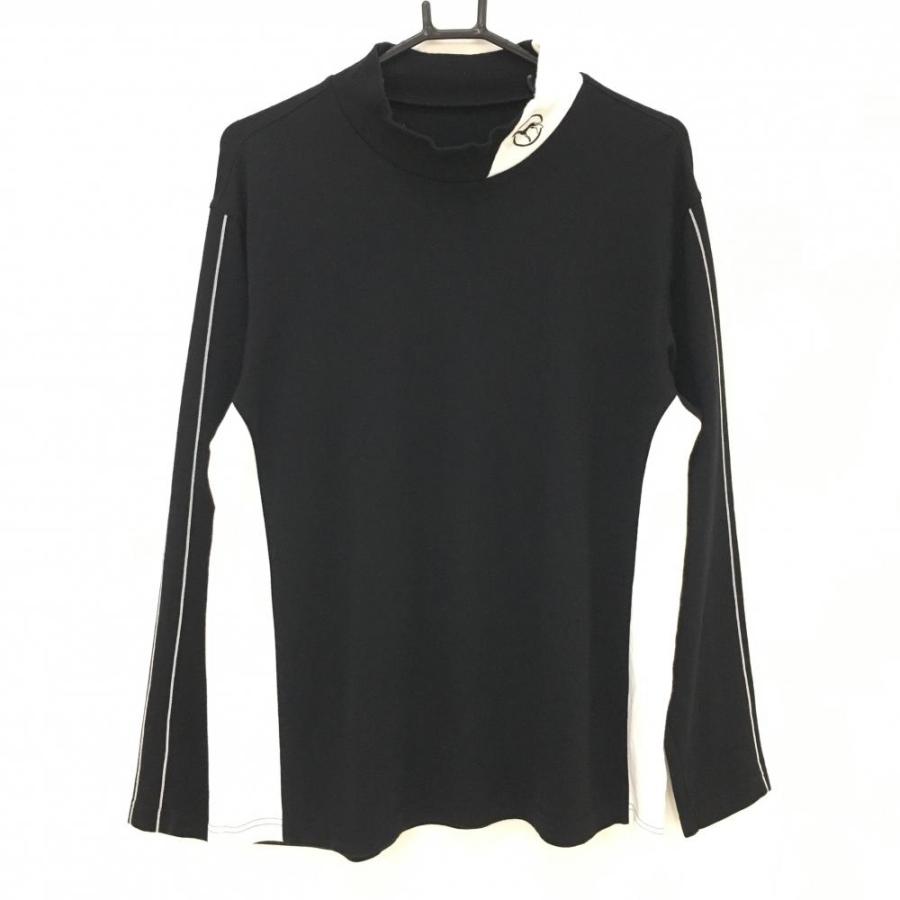 アダバット 長袖ハイネックシャツ 黒×白 ネックロゴ メンズ 50(XL