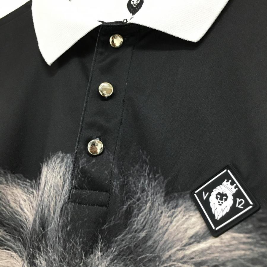 ヴィトゥエルヴ 半袖ポロシャツ 白×黒 ライオンプリント メンズ ヴィトゥエルヴ 半袖ポロシャツ 白×黒 ライオンプリント メンズ