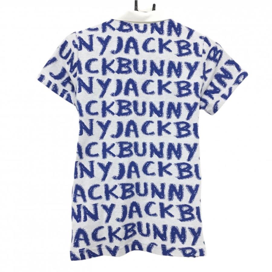 ジャックバニー 半袖ポロシャツ 白×ブルー ロゴ総柄 レディース 1(M