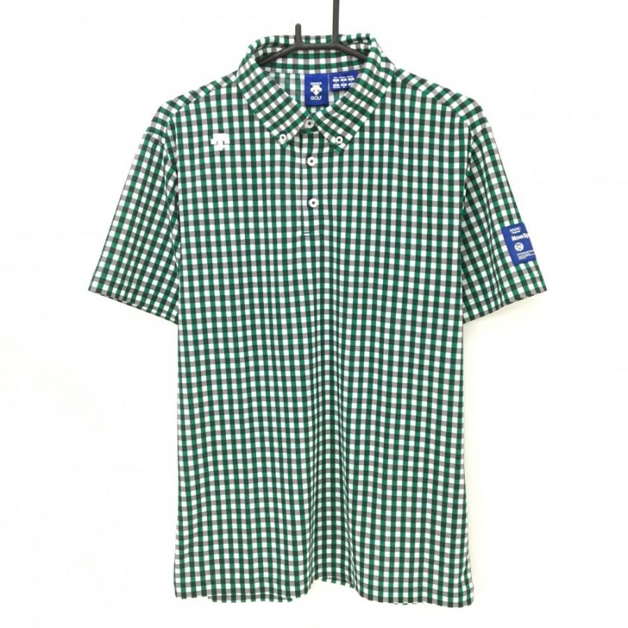 DESCENTE デサント メンズ L ライムグリーン 総柄 ゴルフ ポロシャツ DESCENTE GOLF デサントゴルフ 半袖ポロシャツ 白×グリーン チェック