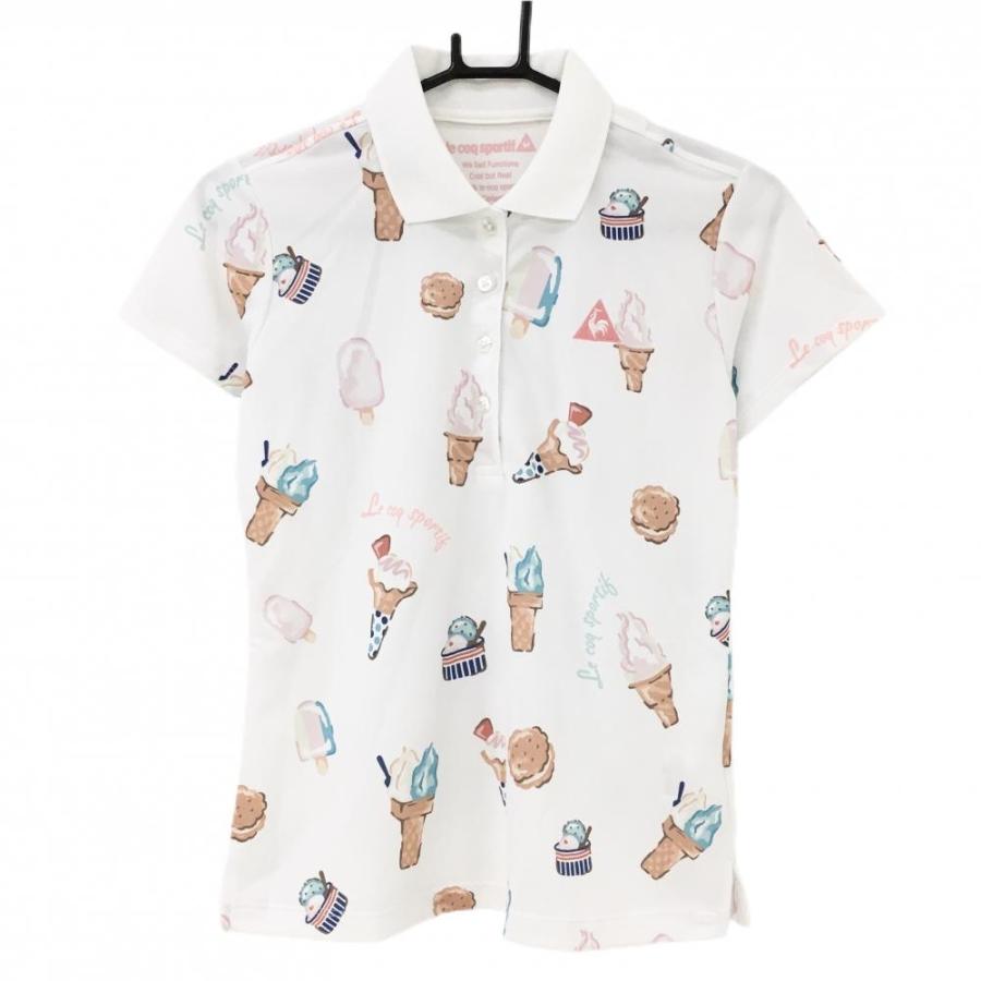 新品◼️完売品◼️ルコック◼️ポロシャツ◼️アイスクリーム柄◼️ L 美品】ルコック 半袖ポロシャツ 白×マルチ アイスクリーム柄 胸