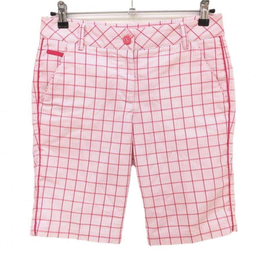 美品】プーマ ショートパンツ ピンク×白 チェック サイドパイピング