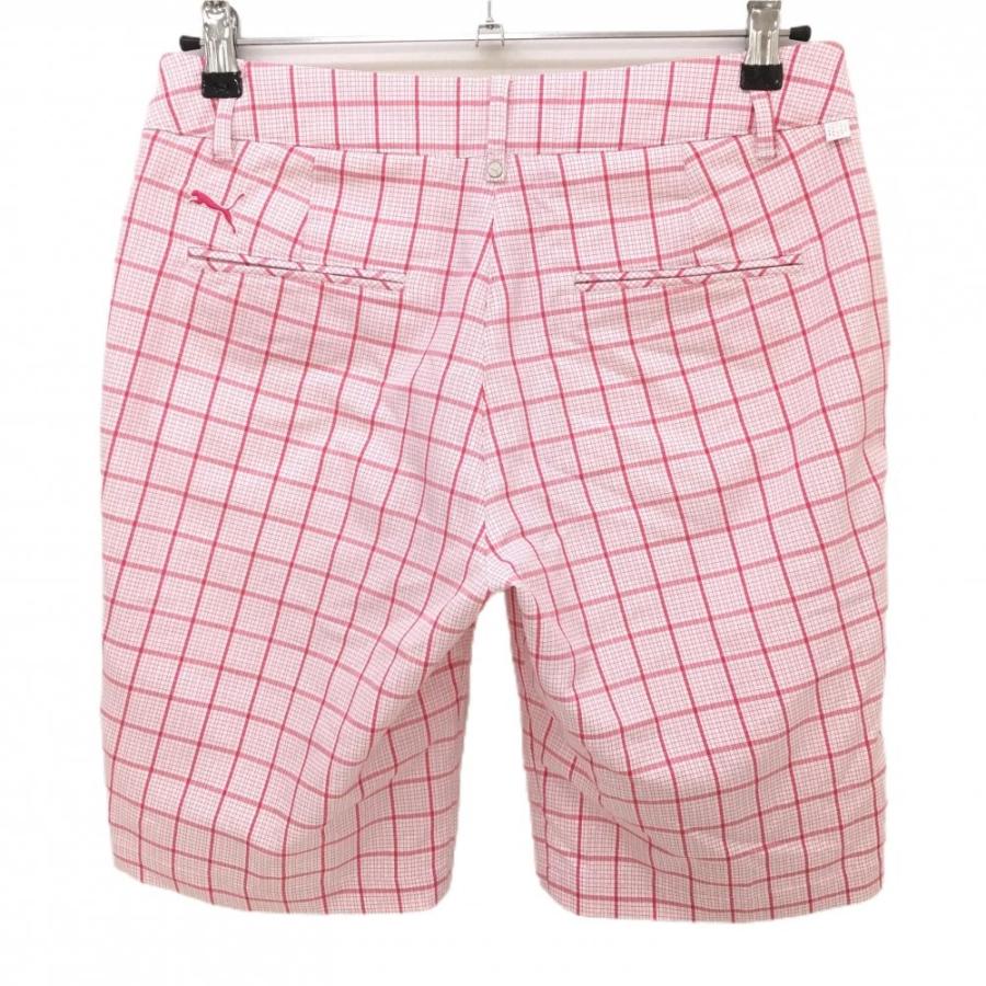 美品】プーマ ショートパンツ ピンク×白 チェック サイドパイピング