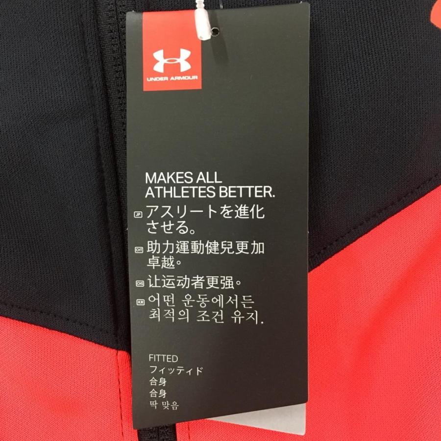 新品】アンダーアーマー ジップパーカー 黒×オレンジレッド