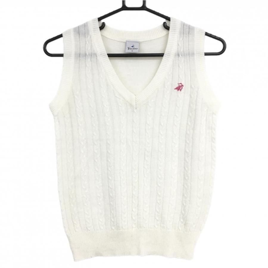 PARADISO 【超美品】パラディーゾ ニットベスト 白 ロゴピンク Vネック