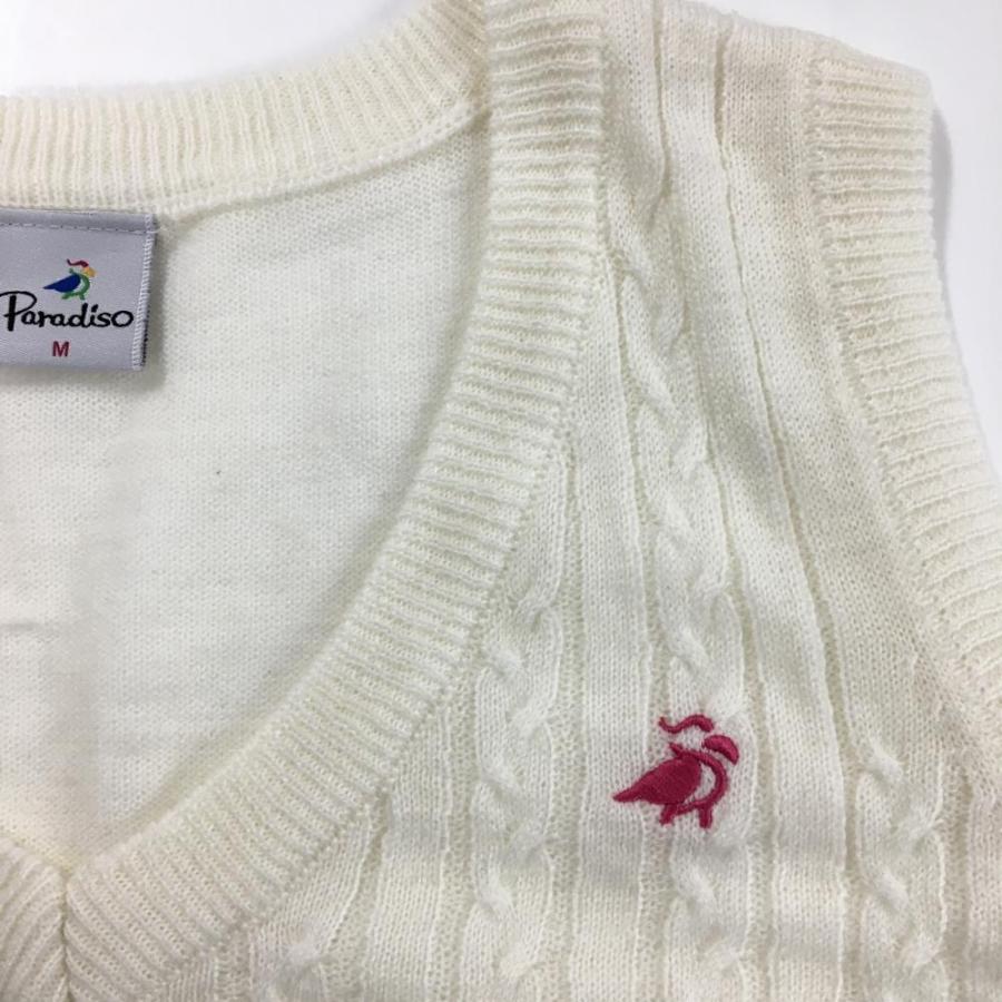 PARADISO 【超美品】パラディーゾ ニットベスト 白 ロゴピンク Vネック