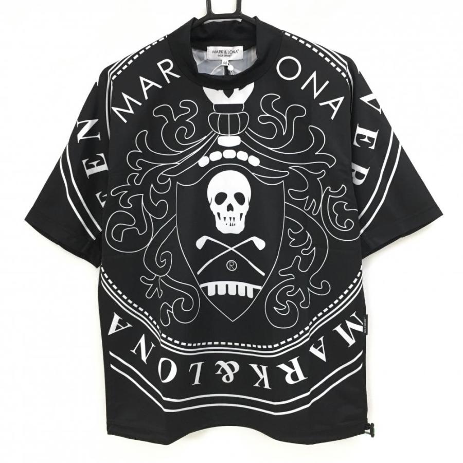 MARK&LONA マークアンドロナ 半袖ハイネックシャツ 黒×白 前面ビッグ  