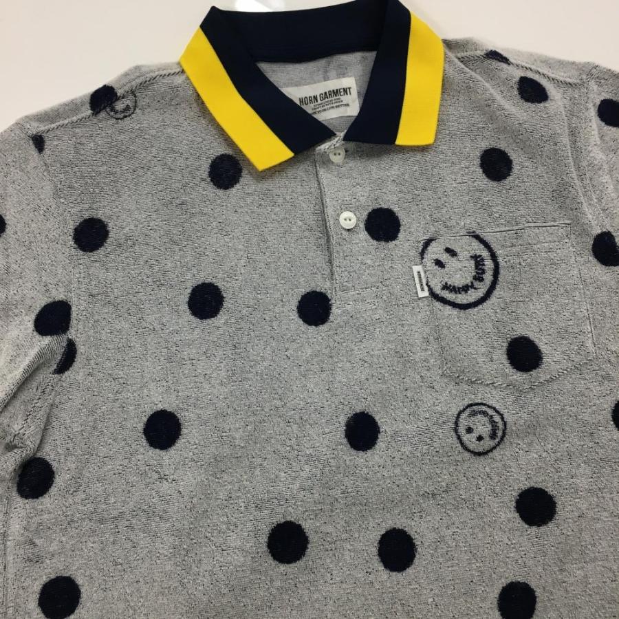 HORN GARMENT ホーンガーメント 半袖ポロシャツ 白×ネイビー ドット