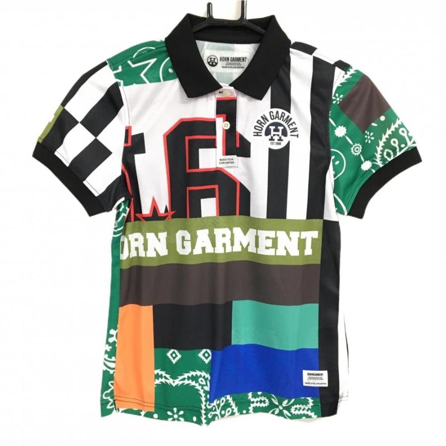 HORN GARMENT ホーンガーメント 半袖ポロシャツ 黒×グリーン×マルチ 総