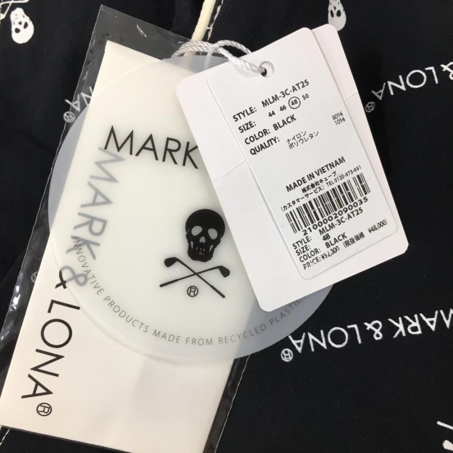 新品】マークアンドロナ パンツ 黒×白 スカル・ロゴ総柄 裾 新品】マークアンドロナ パンツ 黒×白 スカル・ロゴ総柄 裾