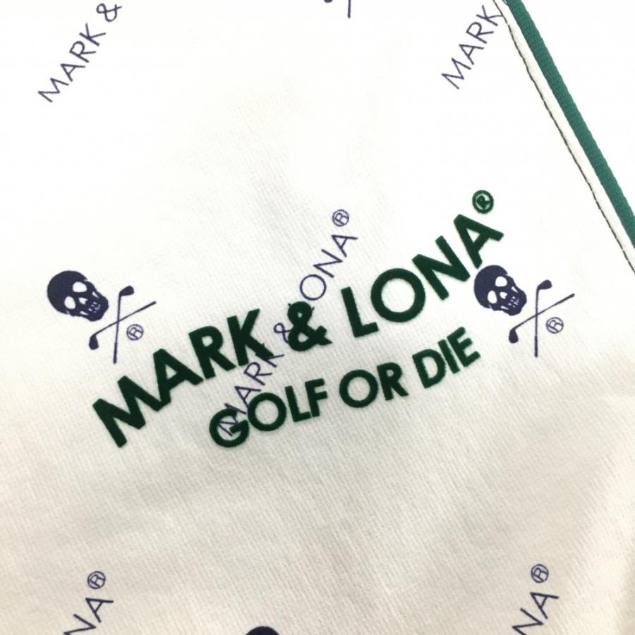 新品】マークアンドロナ パンツ 白×ネイビー スカル・ロゴ総柄 裾