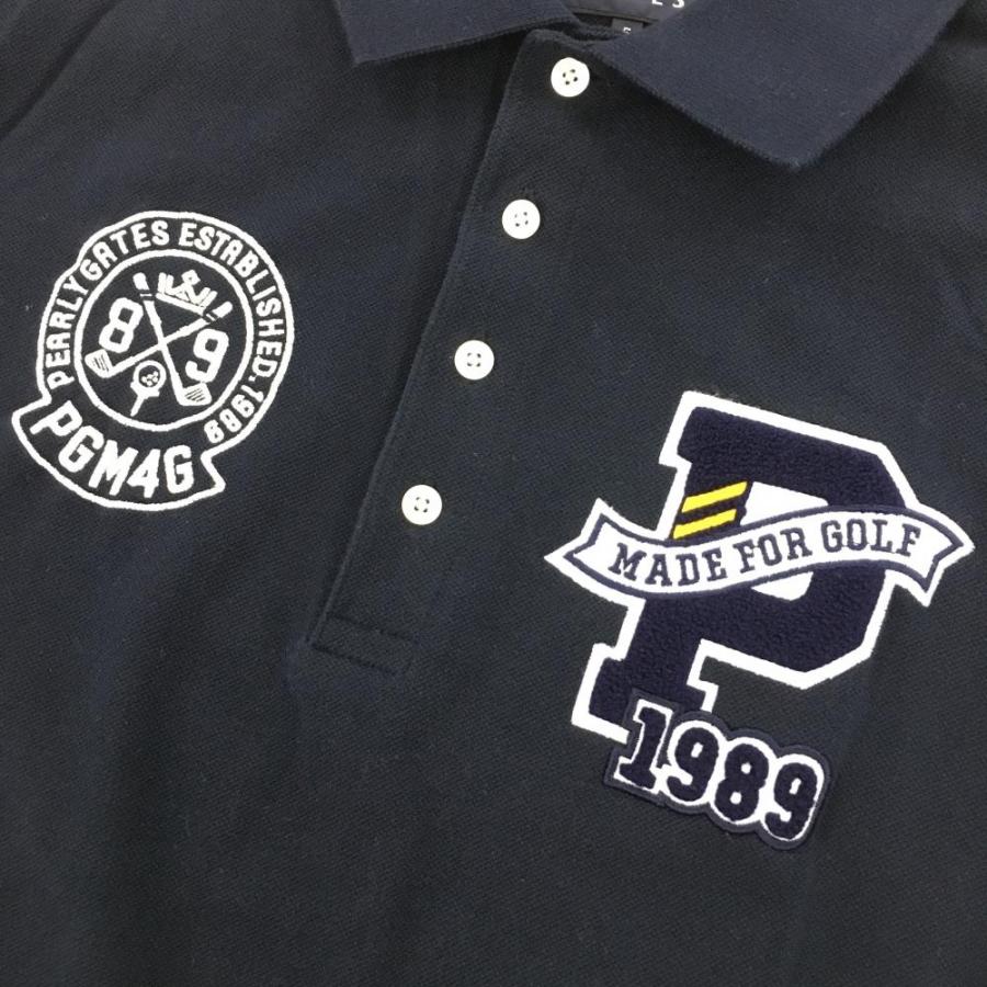 美品】パーリーゲイツ 半袖ポロシャツ ネイビー×白 胸ワッペン