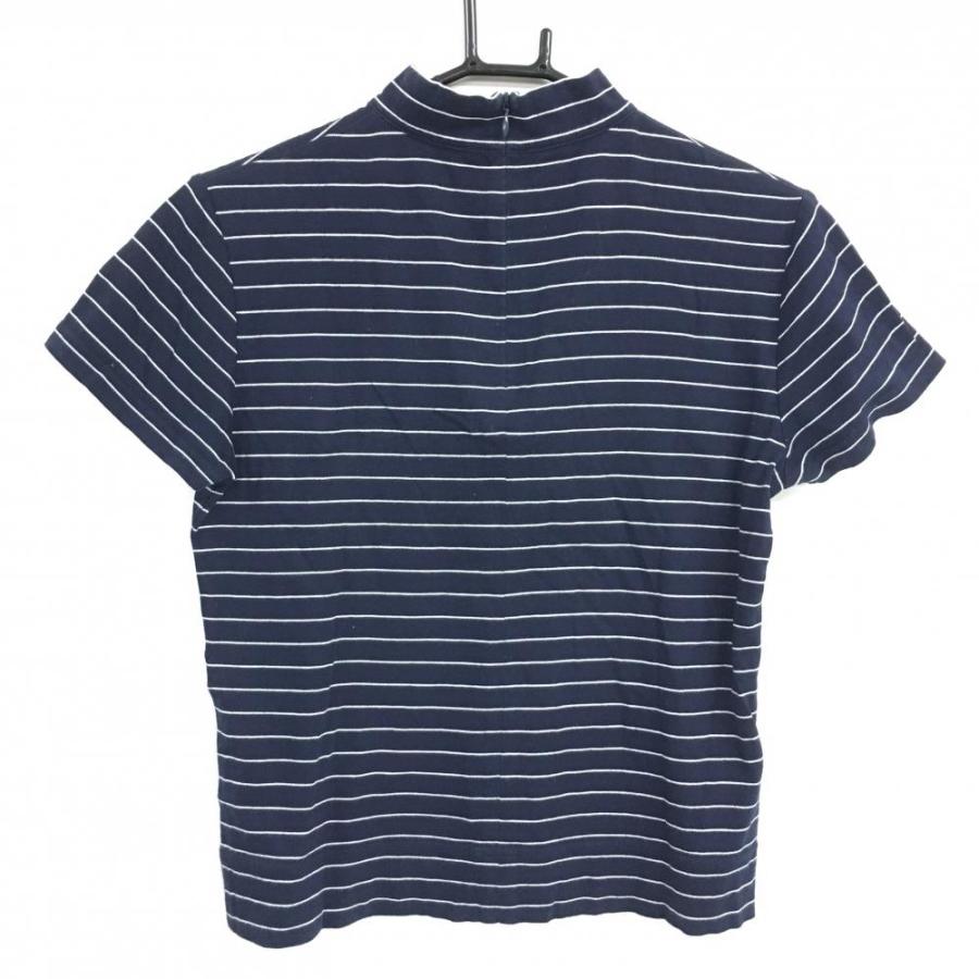 BURBERRY GOLF ハイネック トップス 半袖　アイボリー　白　M バーバリー 半袖ハイネックシャツ ネイビー×白 ボーダー 背面ハーフ