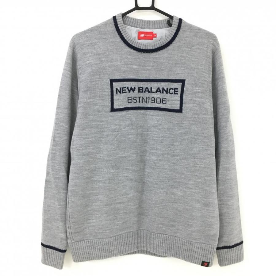 超美品】ニューバランスゴルフ セーター グレー×ネイビー 胸元ロゴ