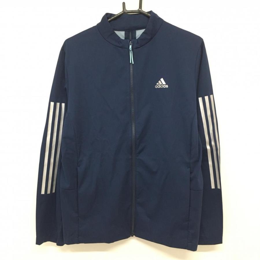 超美品】アディダス ジャケット ネイビー×シルバー 袖3ライン