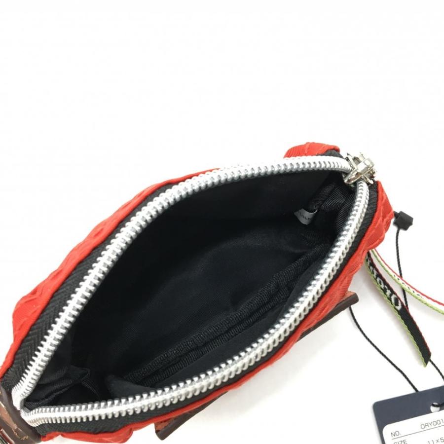 新品】オロビアンコ ボールケース オレンジレッド×ブラウン カラビナ付
