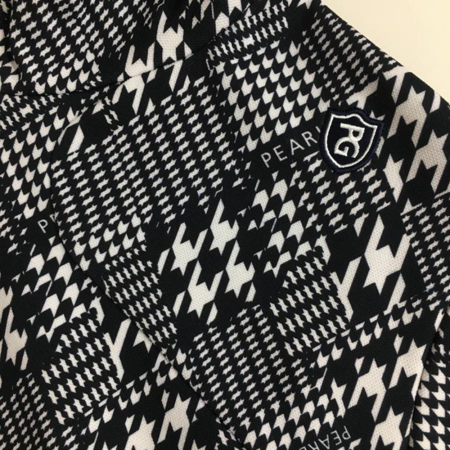 超美品】パーリーゲイツ 異素材パーカー 黒×白 総柄 切替 千鳥調