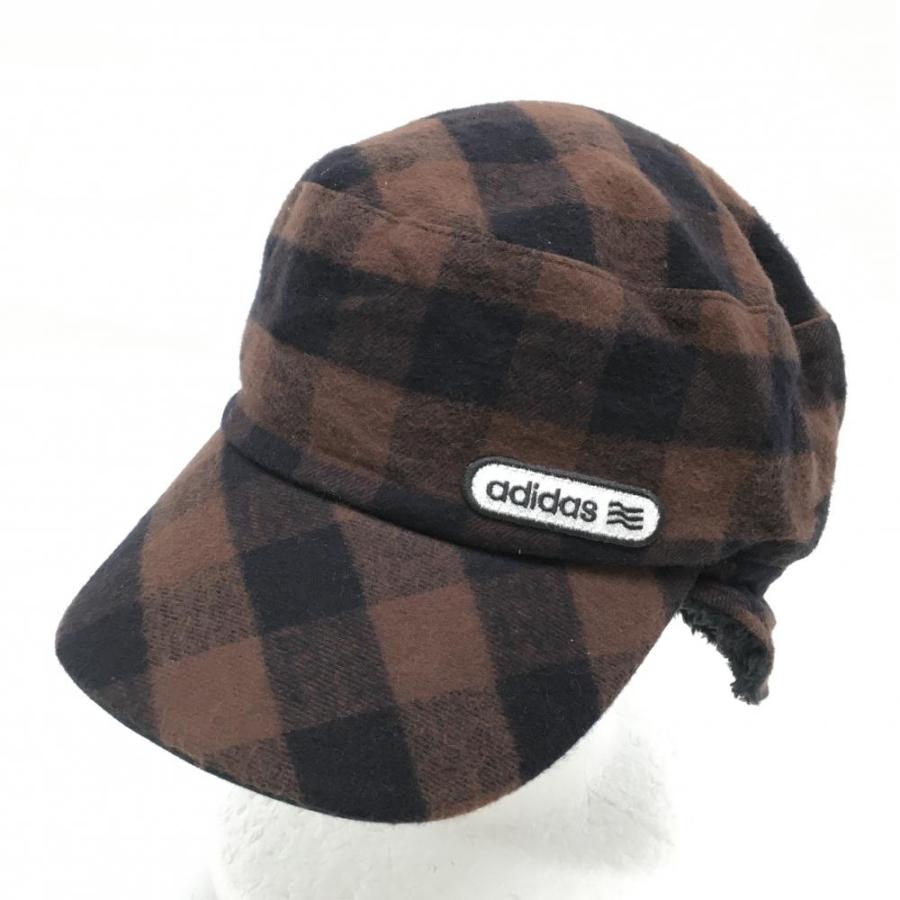 美品】アディダス ワークキャップ ブラウン×黒 チェック 表微起毛 一部 
