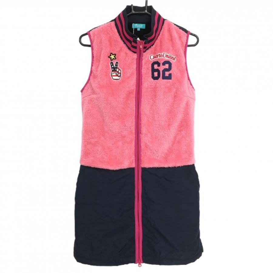 クアルトユナイテッド　ボアワンピース 新品】クアルトユナイテッド ボアワンピース ピンク×ネイビー