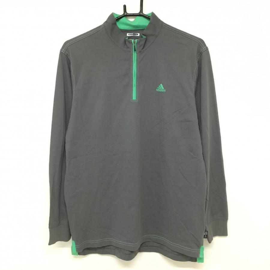 アディダス 長袖ハイネックシャツ グレー×ライトグリーン 織生地