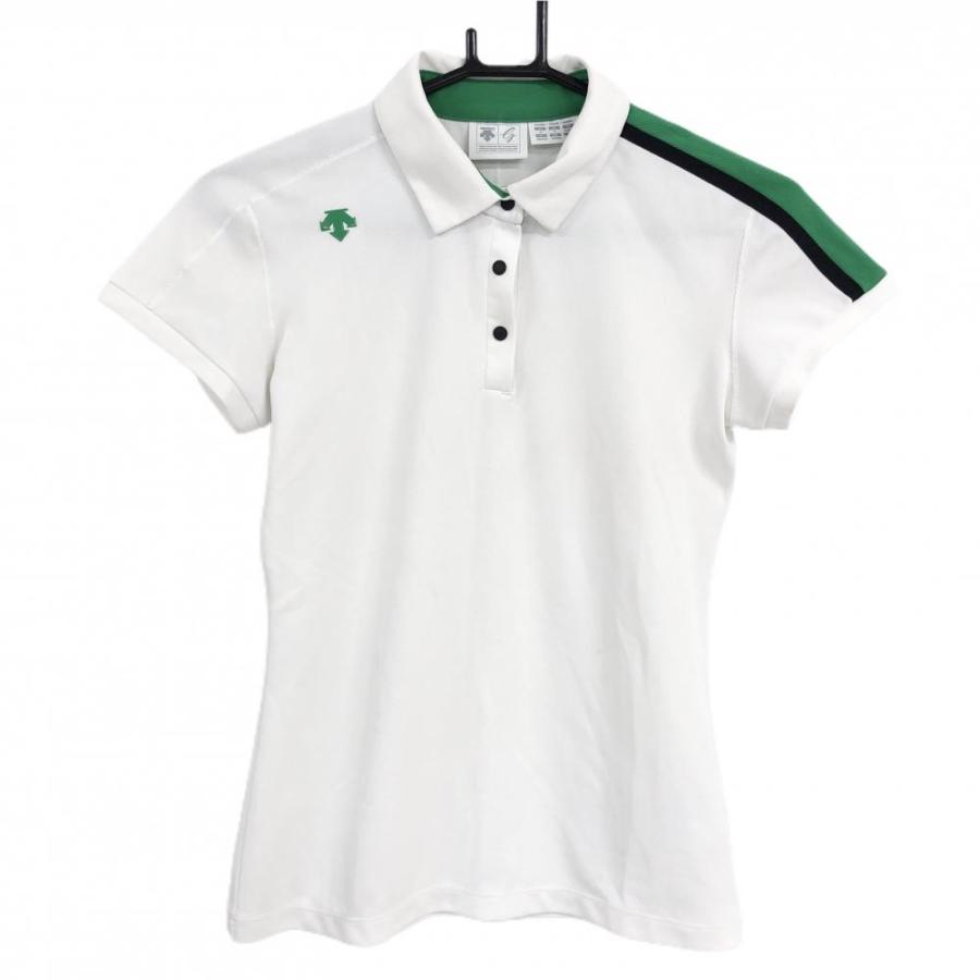 DESCENTE GOLF デサントゴルフ 半袖ポロシャツ 白×グリーン 胸元ロゴ 