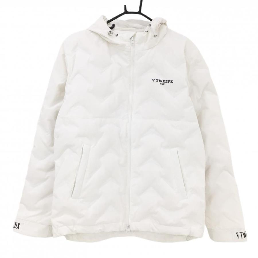 V12 メンズ ダウンジャケット LUX サイズL 白 ヴィトゥエルヴ LUX ダウンジャケット 白×黒 フードロゴ パーカー