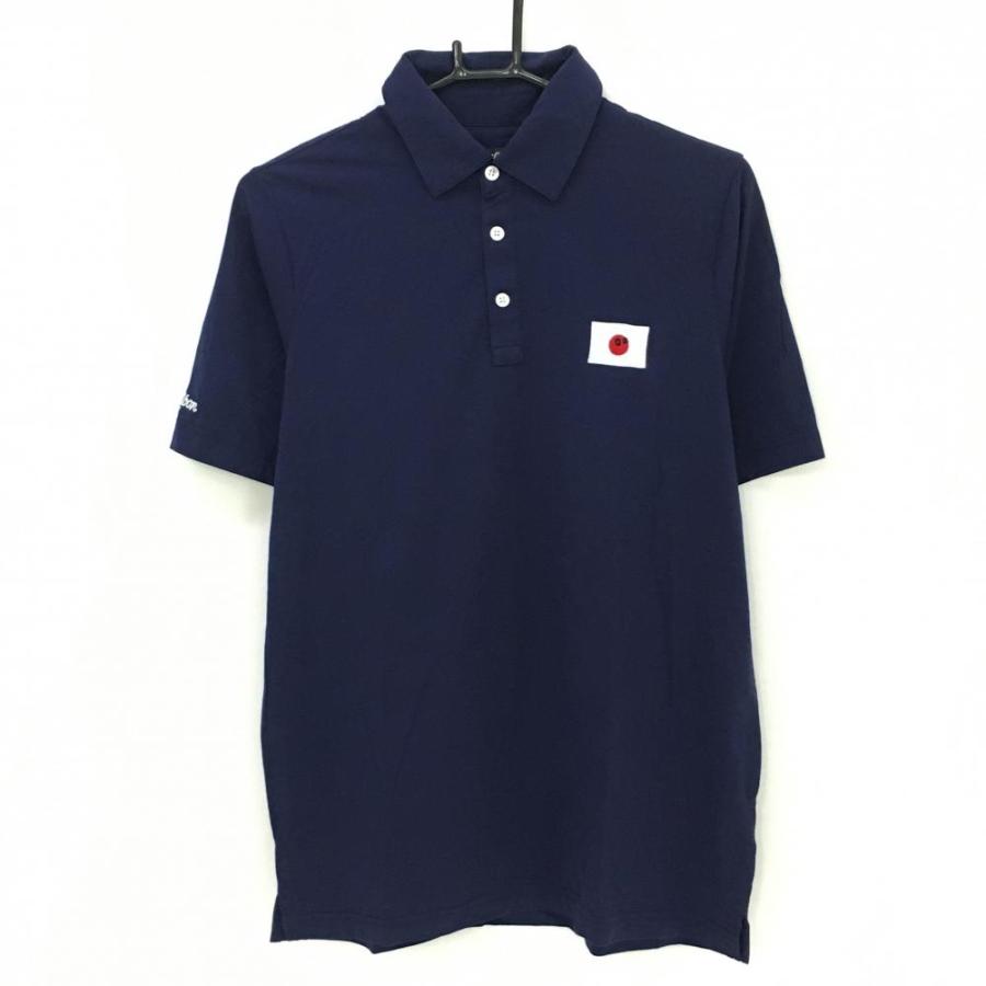 マルボンゴルフ ポロシャツ malbon golf メンズ シャツ 半袖 紺色M Malbon Golf マルボン 半袖ポロシャツ ネイビー 国旗 メンズ S