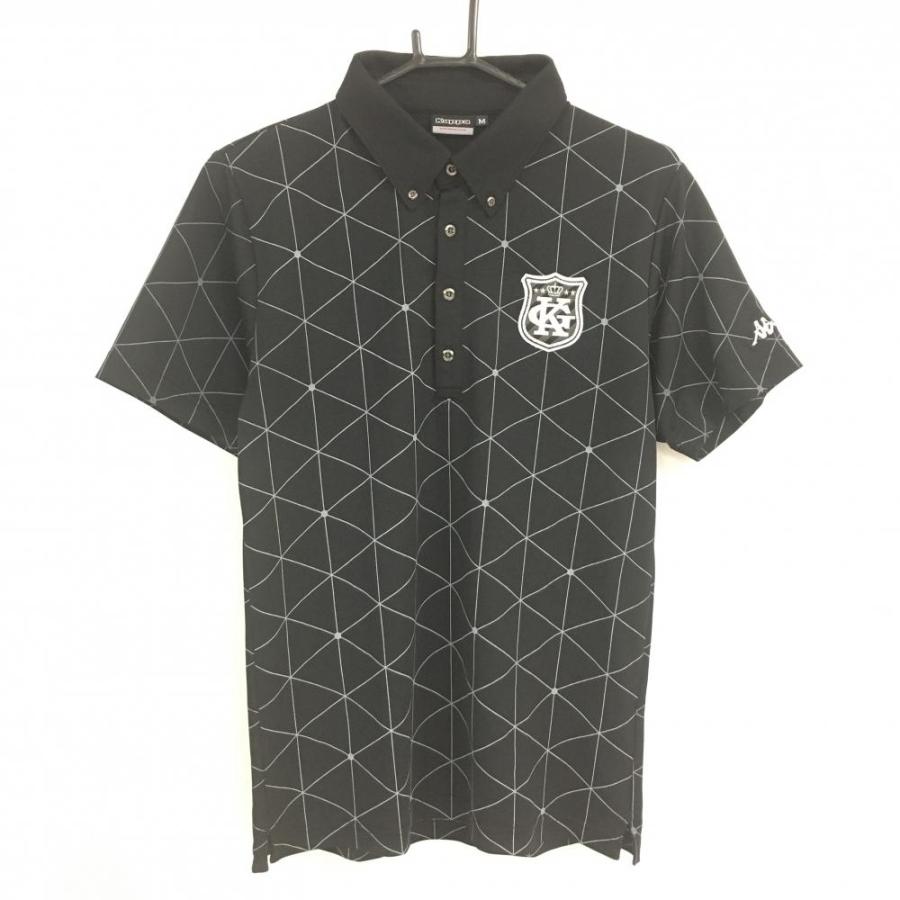 Kappa 【超美品】カッパ 半袖ポロシャツ 黒×グレー 総柄 ボタンダウン 