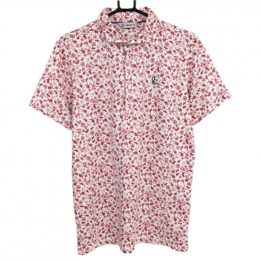 and per se アンパスィ 半袖ポロシャツ 白×レッド トマト柄 ベル