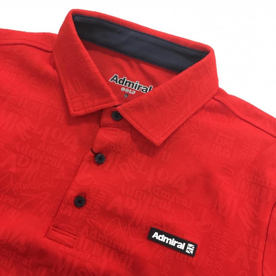 新品】アドミラル 長袖ポロシャツ レッド ロゴ総柄織生地 UVカット