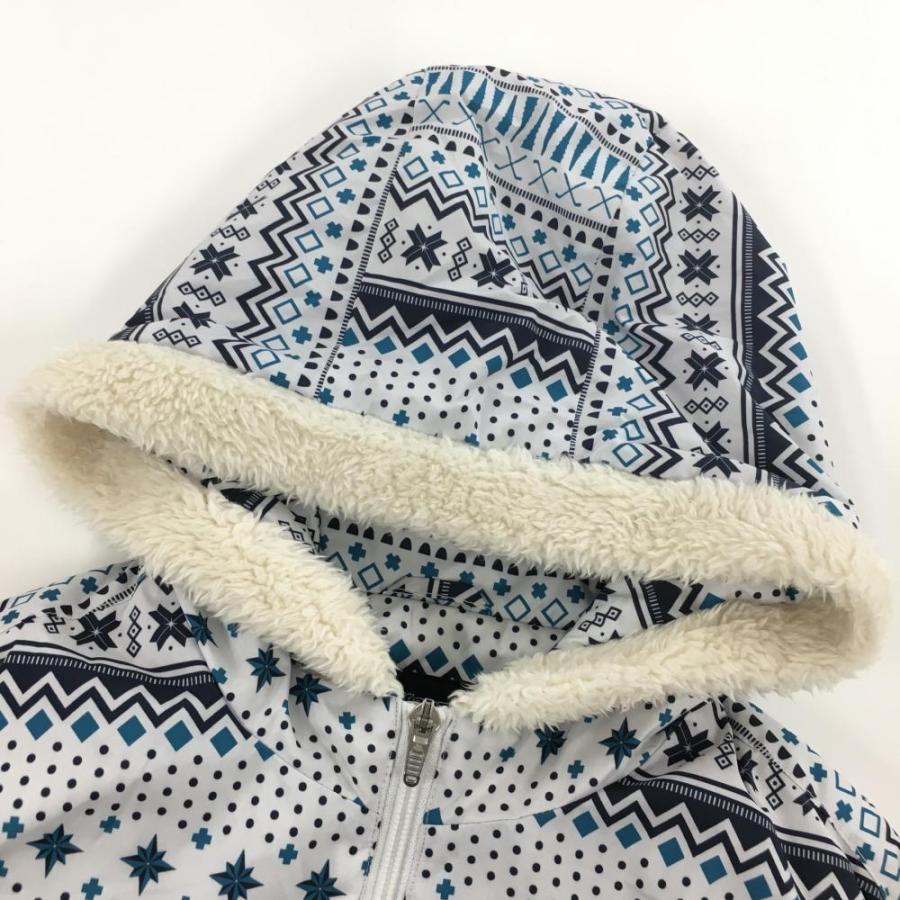 美品】カッパ 中綿ベスト 白×ネイビー ノルディック柄 フード付