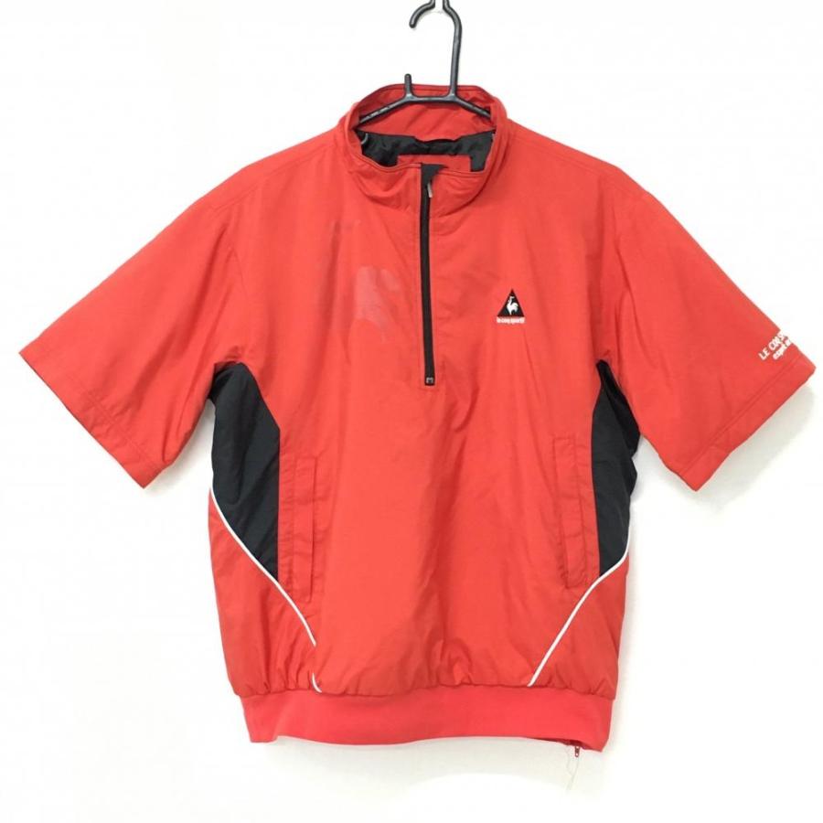 美品】ルコック 中綿半袖ブルゾン レッド×黒 ロゴ刺しゅう ハーフ