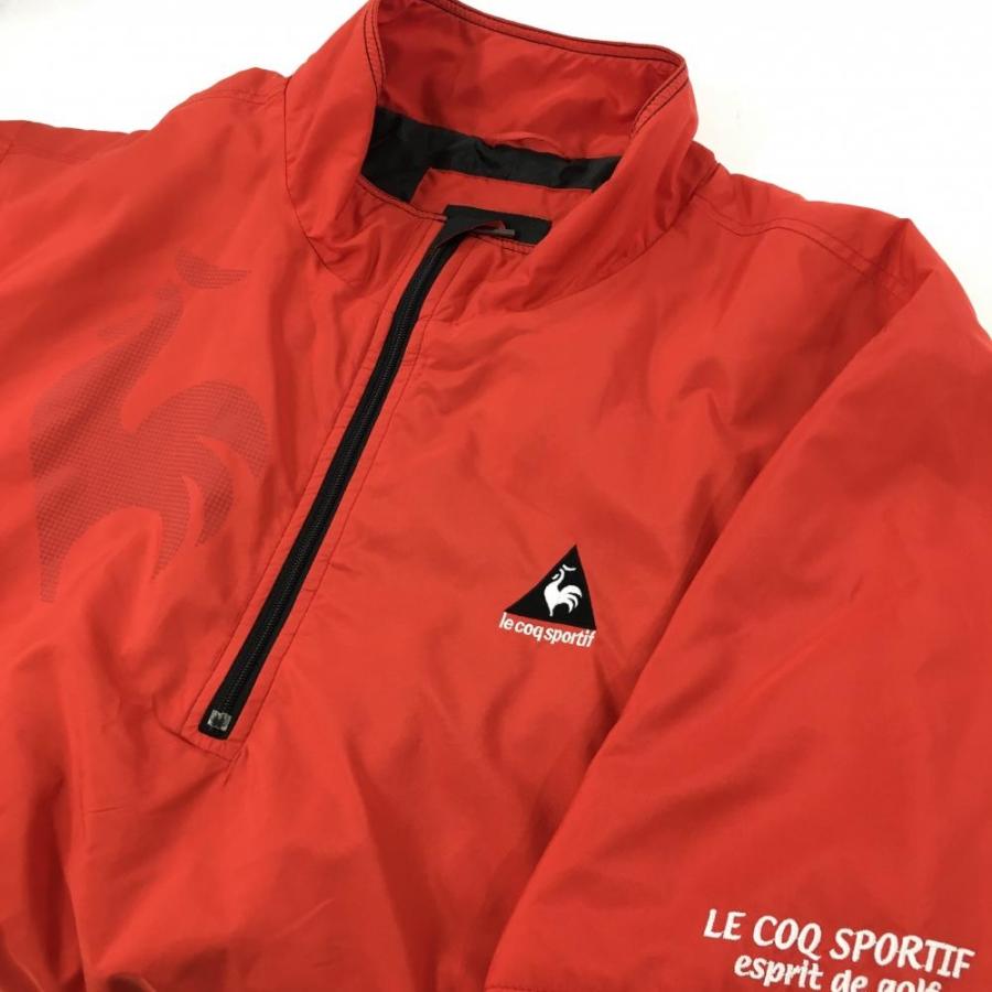 美品】ルコック 中綿半袖ブルゾン レッド×黒 ロゴ刺しゅう ハーフ