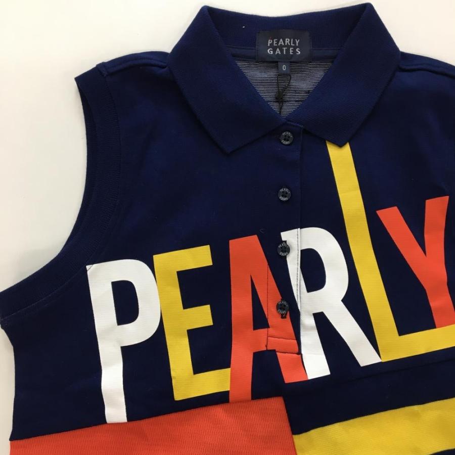 【新品】パーリーゲイツ ノースリーブポロシャツ ネイビー×オレンジ レディース 0(S) ゴルフウェア 2022年モデル PEARLY GATES／SALE価格の画像