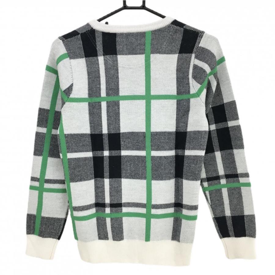 キャロウェイ セーター 白×ネイビー チェック ロゴ刺しゅう Vネック