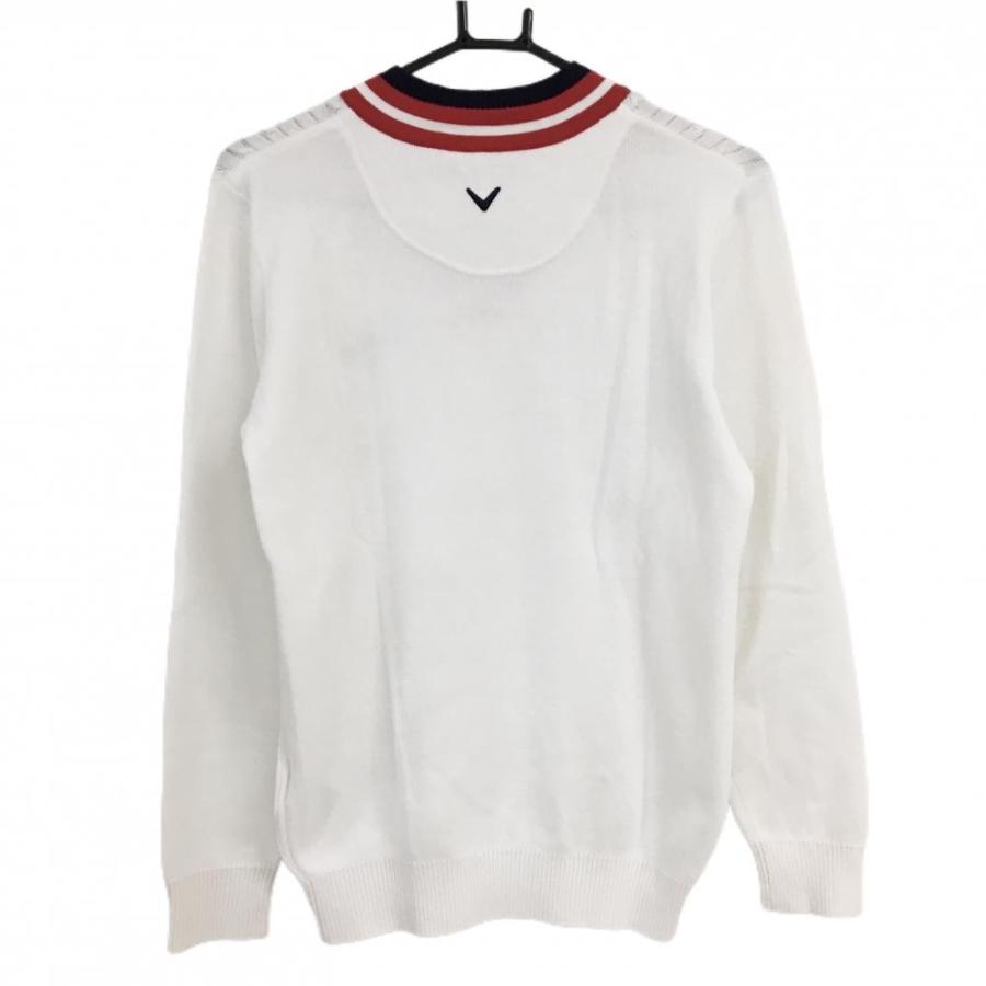 美品】キャロウェイ セーター 白×レッド ケーブル編み Vネック