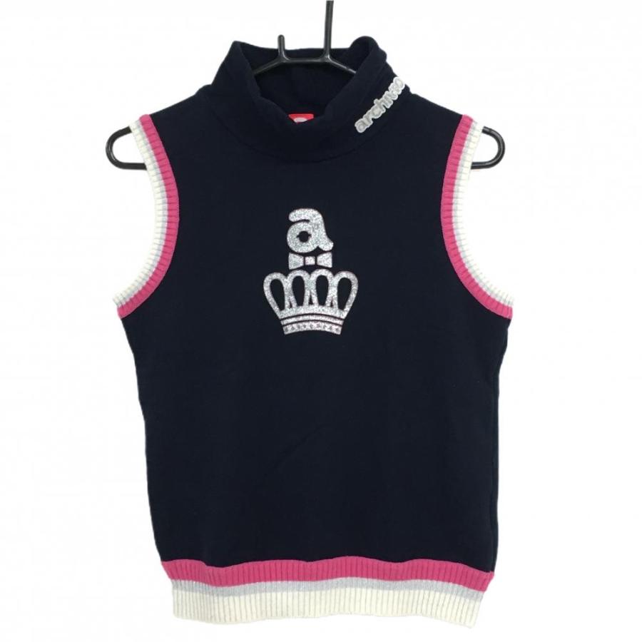 アルチビオ ハイネックベスト ネイビー×ピンク×白 ラメプリント