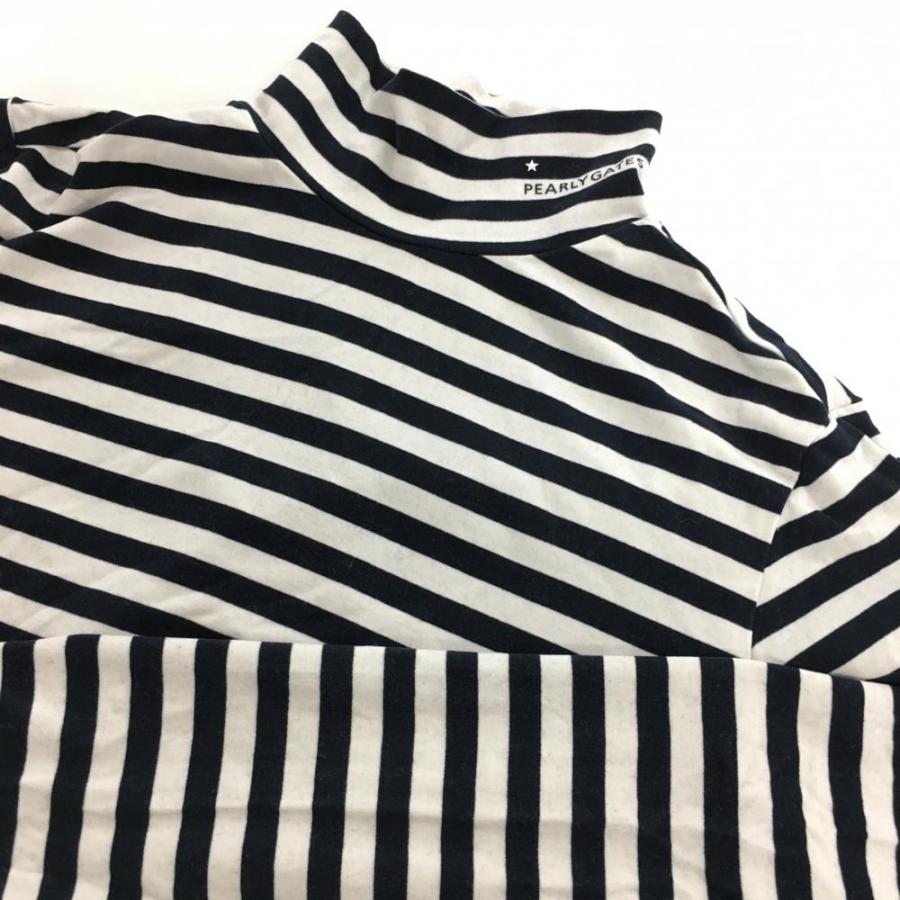 美品】パーリーゲイツ 長袖ハイネックシャツ ネイビー×白 ボーダー  
