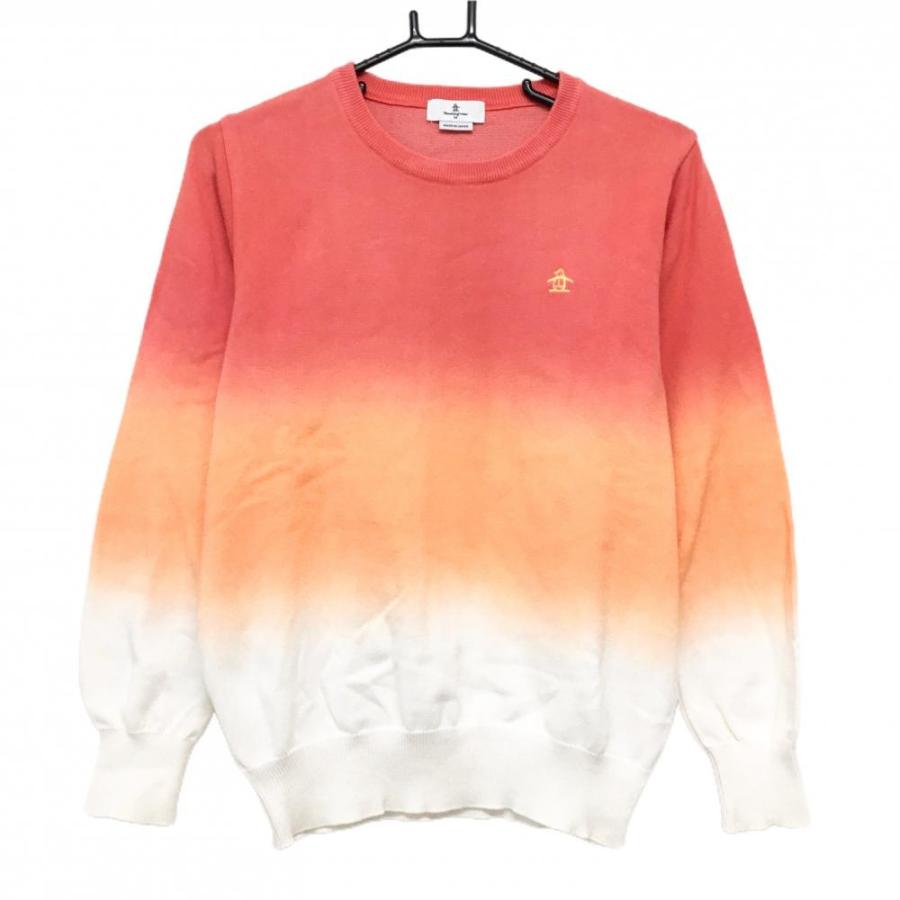 Munsingwear ニットセーター LL ピンク/ホワイト マンシングウェア セーター サーモンピンク×白 ロゴ刺しゅう ニット