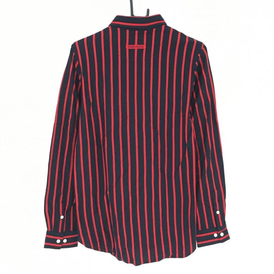 超美品】パーリーゲイツ 長袖シャツ ネイビー×レッド ストライプ