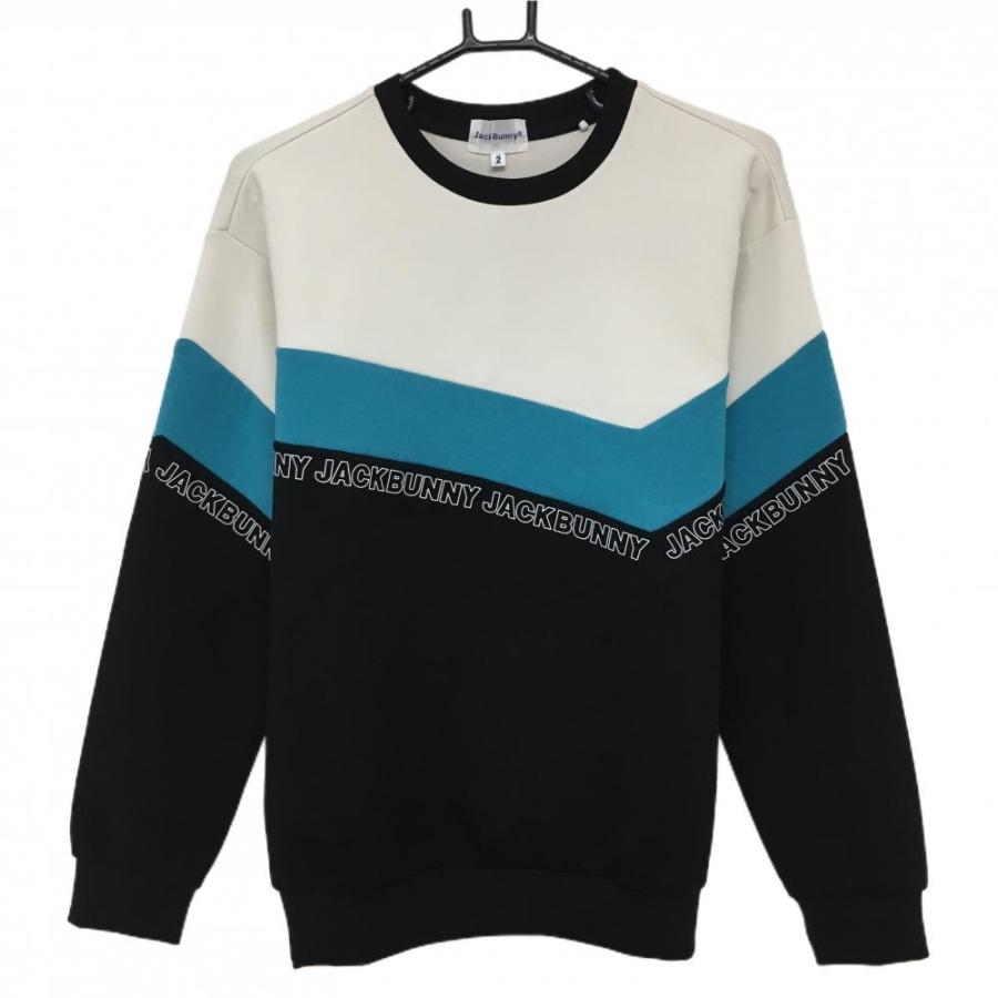 美品】ジャックバニー トレーナー 黒×白×ブルー バイカラー ロゴ