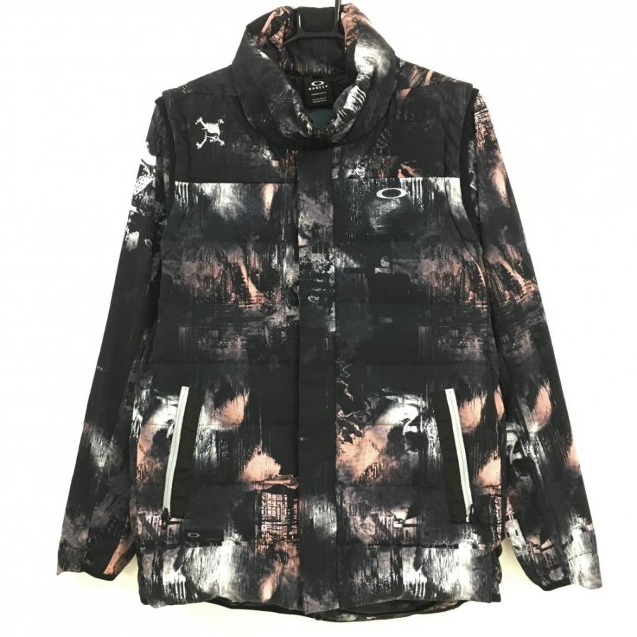 超美品】オークリー 長袖ライナー付ダウンベスト 黒×ピンク 総柄 撥水