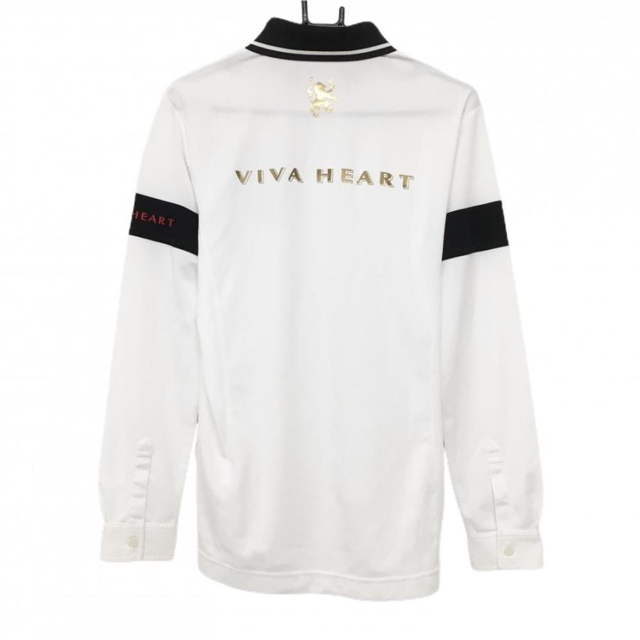 ビバハート 長袖ポロシャツ 白×黒 バックロゴゴールド ボタンダウン 