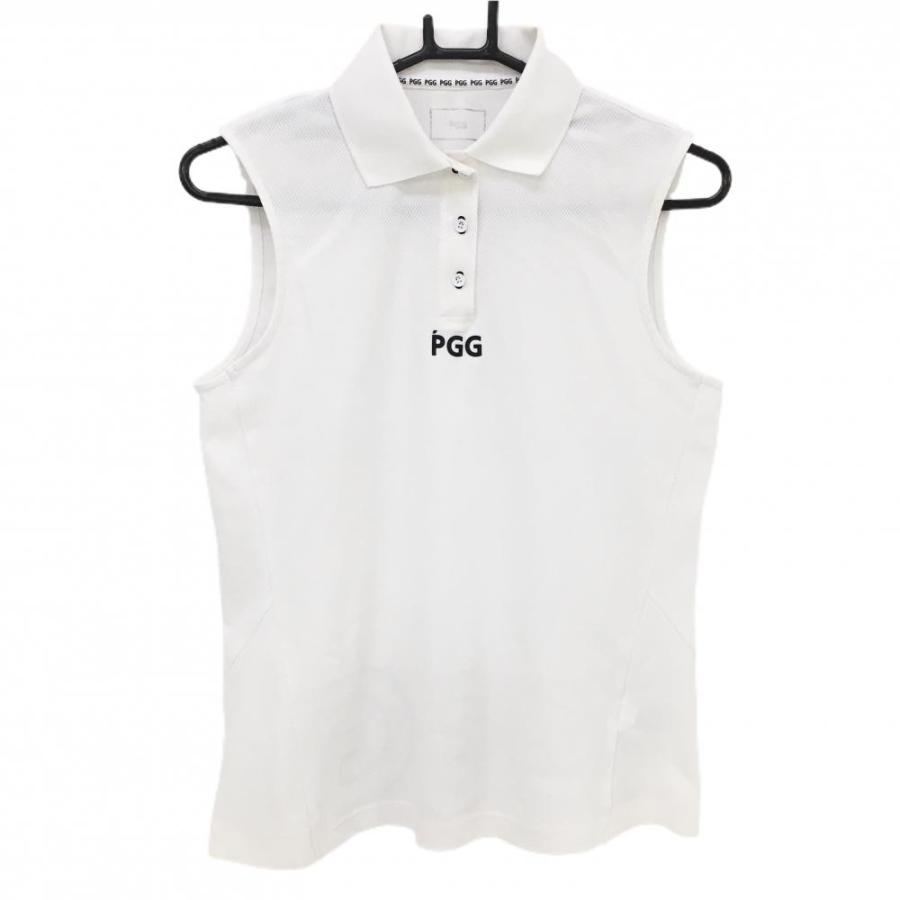 PGG パーリーゲイツ ノースリーブ ポロシャツ 0 PEARLY GATES PGG PGGパーリーゲイツ ノースリーブポロシャツ 白×黒 後裾ビッグロゴ