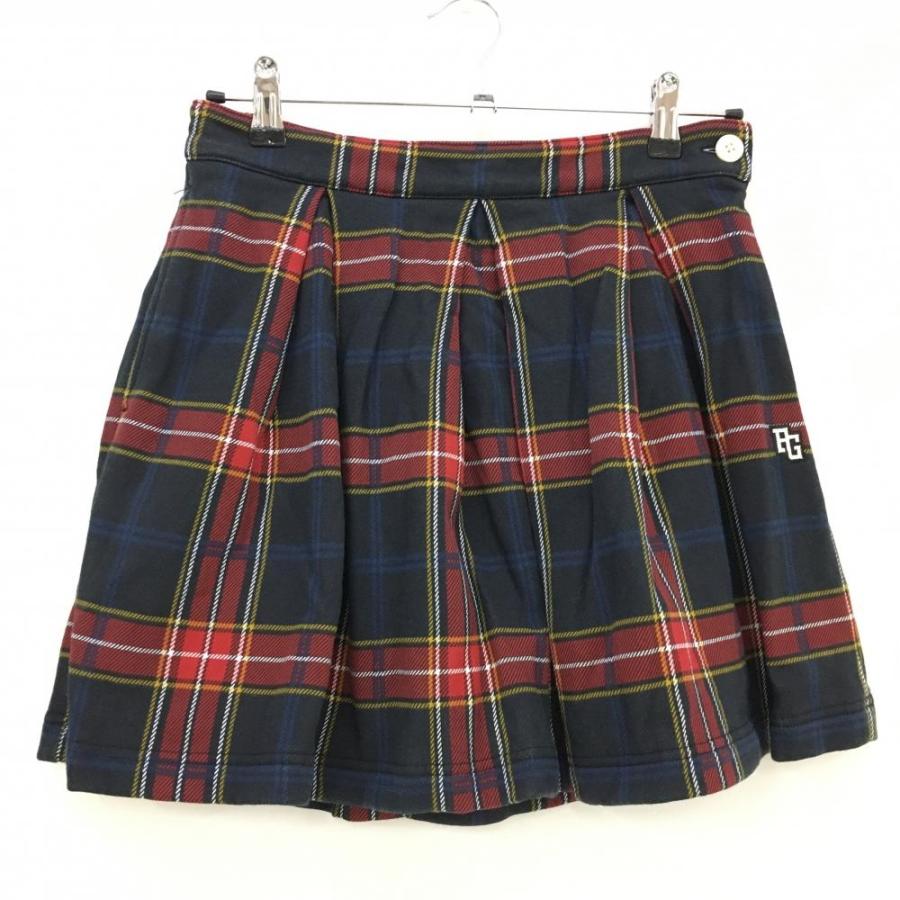 美品　パーリーゲイツゴルフスカート　秋冬スカート　裏起毛スカート 美品】パーリーゲイツ スカート 黒×レッド チェック 裏起毛 レディース