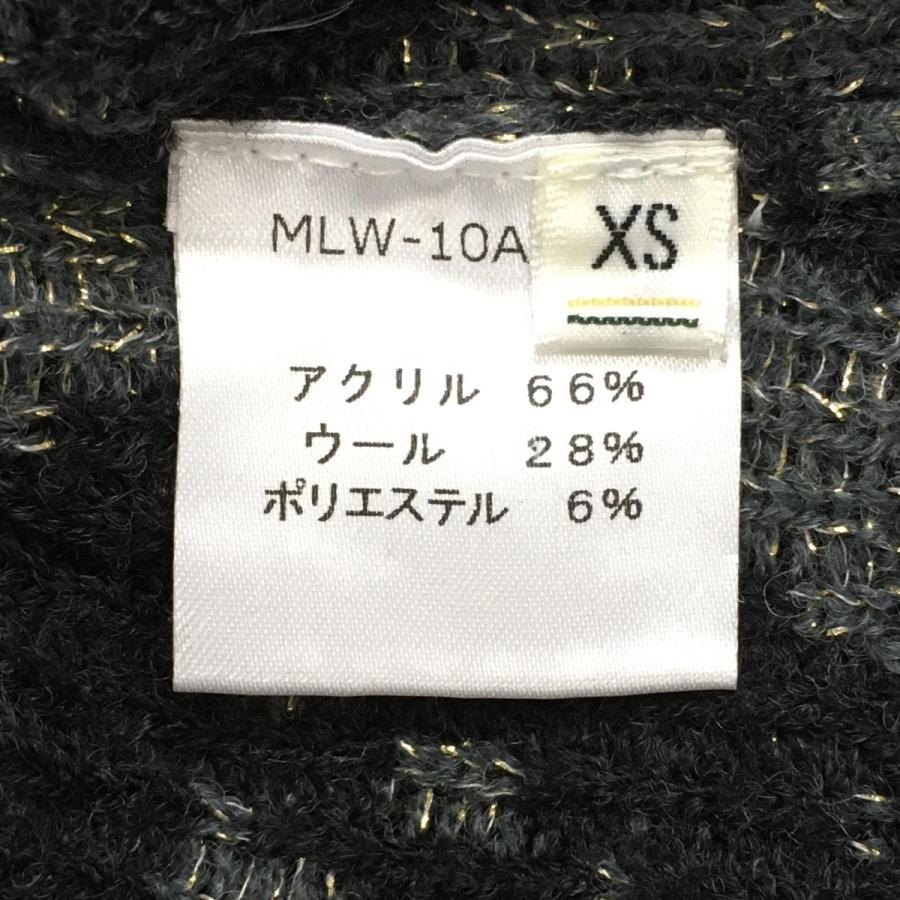 【美品】マークアンドロナ セーター ダークグレー×ゴールド スカル 胸ポケット ウール混 Vネック レディース XS ゴルフウェア MARK＆LONAの画像