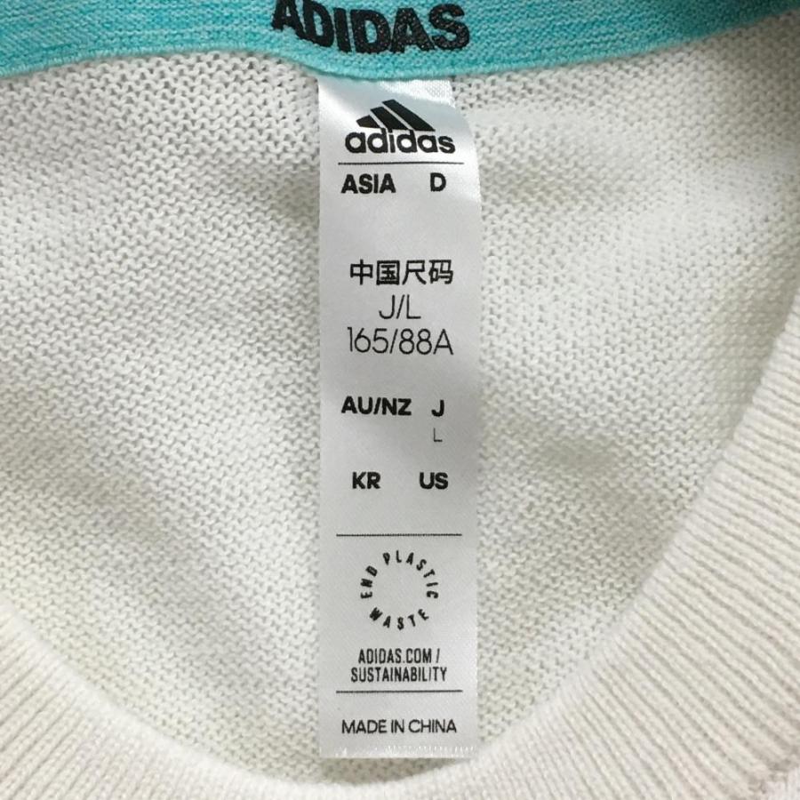 美品】アディダス セーター 白 ニット 一部透かし編み コットン混