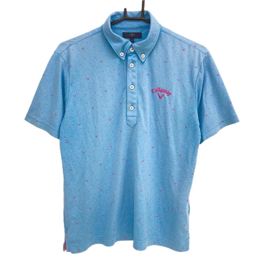 キャロウェイ 半袖ポロシャツ ライトブルー×ピンク ドット柄 総柄