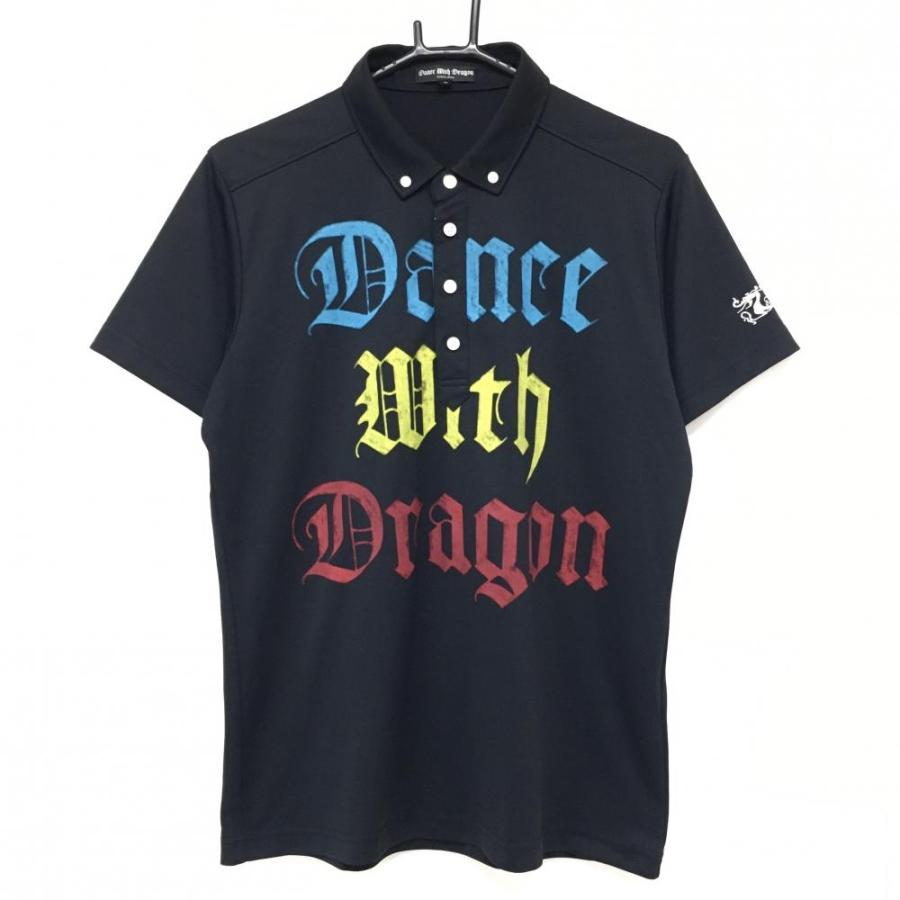 ダンスウィズドラゴン 半袖ポロシャツ 黒×マルチカラー フロント