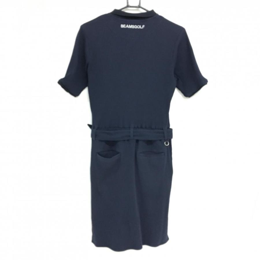 新品　BEAMS GOLF　ビームス ゴルフ　ポロワンピース　ネイビー ビームスゴルフ 半袖ポロシャツワンピース ネイビー ベルト付き リブ